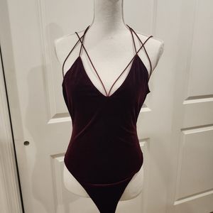 Medium Tobi Wine Red Velvet Bodysuit